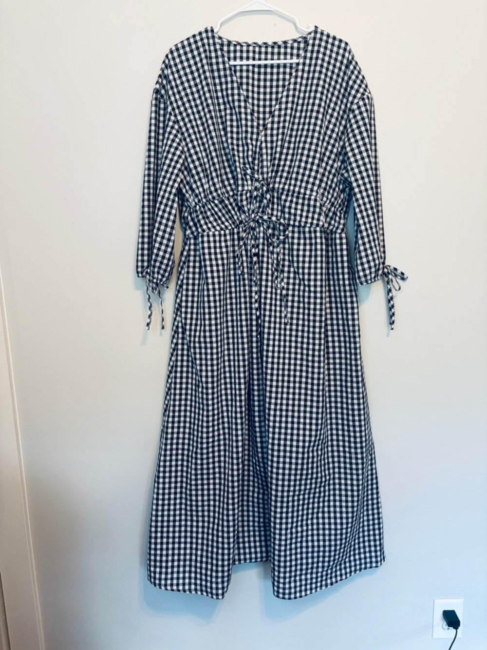 Black & White Gingham Tie-Front Midi Dress